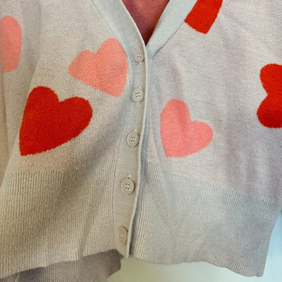 MAEVE by Anthropologie Lily Hearts Cardigan in Pink Size Medium - Picture 3 of 7